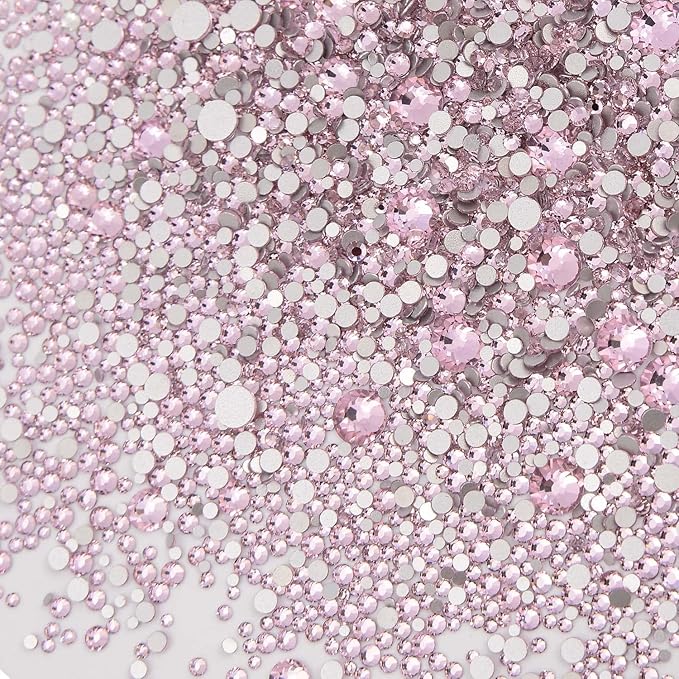 NCB 8000pcs Non Hotfix Rhinestones 10 Sizes Flatback Crystal Glass Rhinestones with Tweezers and Picking Pen for Nail Art Clothes Bags Phone Decorations Crafts DIY (022 Lt. Rose Mix SS3-SS30)