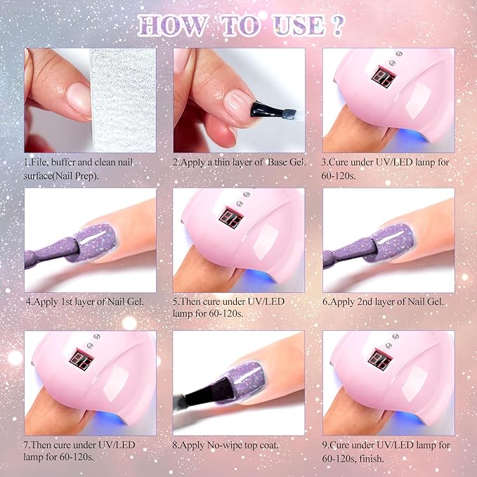 MTSSII Reflective Glitter Gel Nail Polish Set for Christmas Nails 12 Colors Including Pink Purple Silver Holographic Gel Polish Kit UV LED Soak Off Nail Polish Home DIY Manicure Nail Salon Varnish