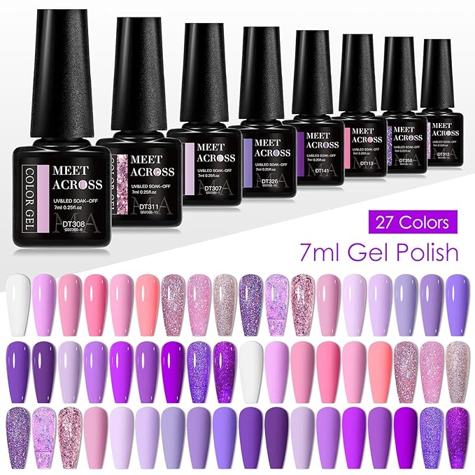 MEET ACROSS Gel Nail Polish Set,Gel Nail Kit Art Design Soak Off UV LED,Nail Art Design Gifts for Women (Set-8, 30PCS)