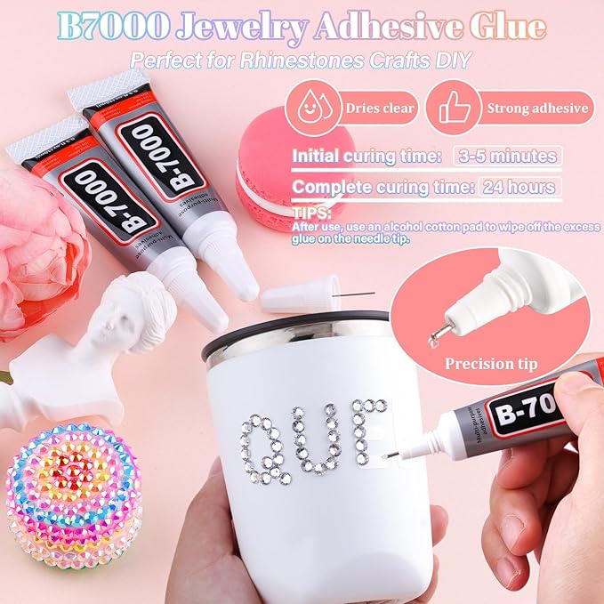 30000Pcs Resin Rhinestones for Bedazzling with B7000 Jewelry Glue, Clear Flatback Gems Rhinestones for Crafting, Clothing Tumblers Mugs Shoes Fabric Decor Nail Art