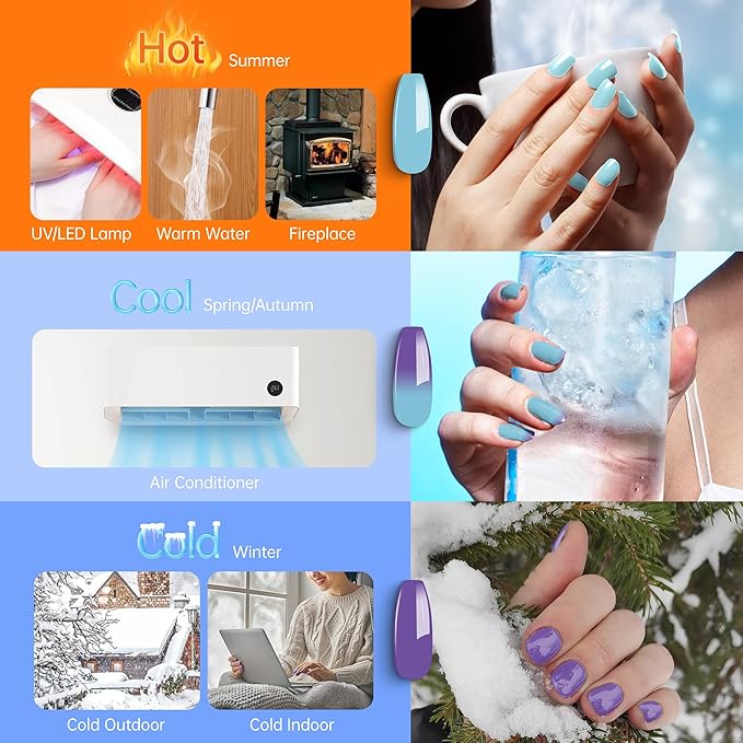 YTD Likomey Color Changing Gel Nail Polish,15ml Mockingbird Egg Blue To Purple Mood Temperature Change Colors,Fall Winter Thermal Ombre UV Manicure Pastel UV Nail Varnish,WB343