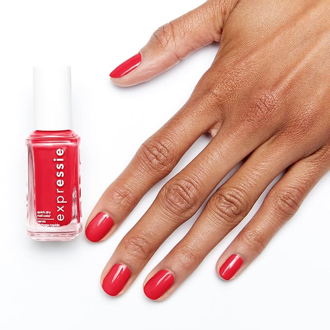 essie expressie Quick Dry Vegan Nail Polish, Electric Coral-Red with Pink Undertones, Ahead of the Gam(er), 0.33 Ounce