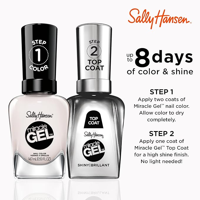 Sally Hansen Miracle Gel Salon Quality Nail Polish | Gel-Like Formula, Two-Step System, No UV Light Needed, Long Lasting | Sheer, Glossy | 230 Ski Bunny | Off White Nail Polish