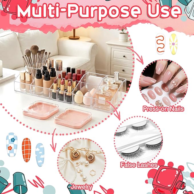 48 Pcs Press on Nail Boxes with 180 Pcs Adhesive Double Sided Tape Acrylic Press on Nail Packaging Cases Pink Transparent Storage Case Organizer for Display Art Salon Supplies
