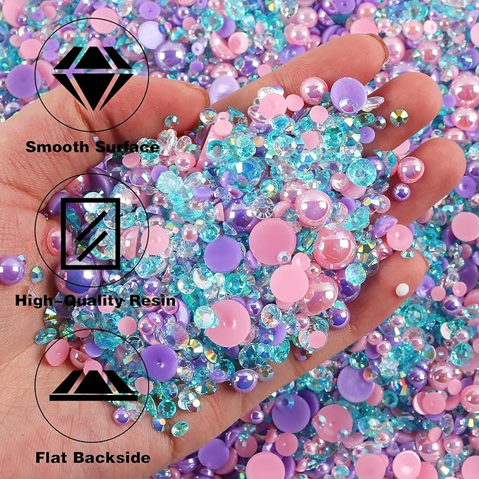 RODAKY 24000pcs Mix Color Pearls Rhinestones for Craft 3/4/5/6mm Flatback Round Jelly Rhinestone Bedazzling Non Hotfix Crystal Gems Beads for for DIY Nails Clothes Tumblers Face Makeup Manicure