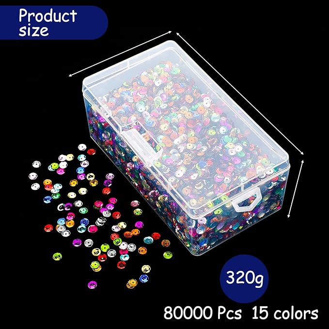 80000 Pcs Bulk Loose 6 mm Round Embroidery Sequins with Holes Rainbow Sequins for Crafts with Storage Box Spangles for Jewelry Making Sewing DIY Art(320 Grams)