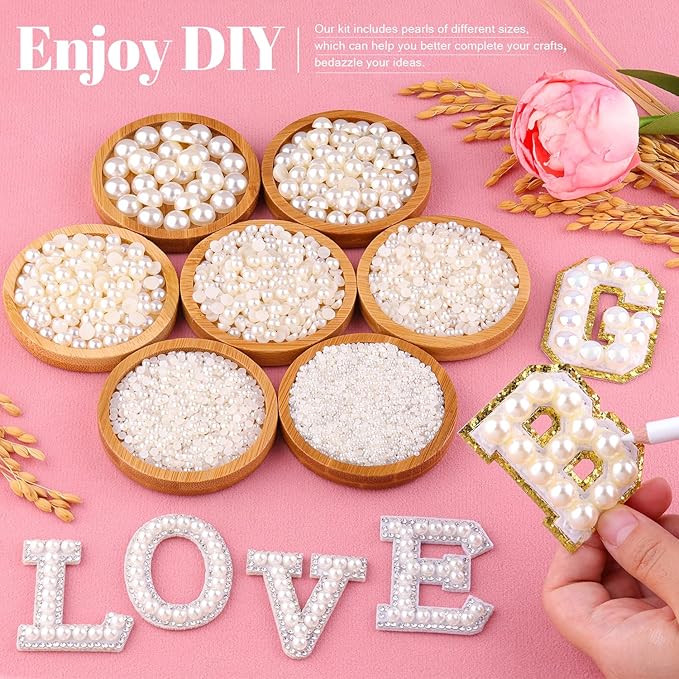 13000Pcs Flatback Pearls for Crafting (Ivory White/Beige), Assorted Size 2/3/4/5/6/8/10mm Half Pearl, Bedazzling Bead for DIY Crafts Clothing Tumblers Mugs Shoes Fabric Embellishment Nail Art Makeup