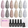 beetles Glitter Gel Polish - Diamond Shine 6 Colors Reflective Sparkle Gel Set, Silver Black Pink Gold Holographic Glitter Polish, with Nail Art Stickers Soak off Uv LED Manicure Gifts for Women