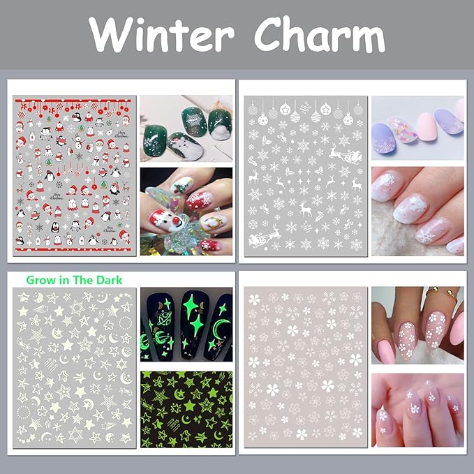 TailaiMei 24 Sheets Holiday Nail Stickers, Halloween, Christmas, Fall, Valentine Mixed All Seasons Variety Pack for Year-Round Seasonal Nail Art Decorations, Self-Adhesive Design Nail Decals