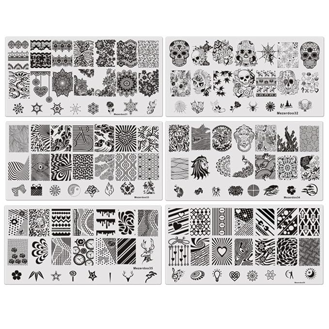 Mezerdoo 9Pcs Rectangle Nail Stamping Template Image Plates Lace Flower Strip Nails Stamp Stencil