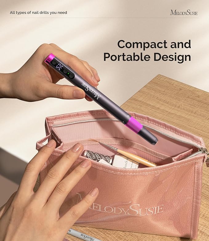 MelodySusie Pen-Shaped Ultra-Slim Cordless Nail Drill,PM180G 30000RPM Portable Rechargeable Electric File with Rotary Lock Design for All Manicure,Shaping & Acrylic Gel Removal for Advanced Home Use