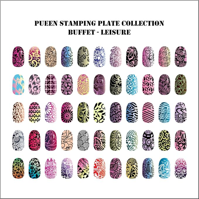 PUEEN Nail Art Stamp Collection Set 24B-L STAMPING BUFFET - LEISURE - NEW Set of 24 All You Can Stamp Full Size Stamping Image Plates Manicure DIY (Infinite Images With Your Creativity) Now with