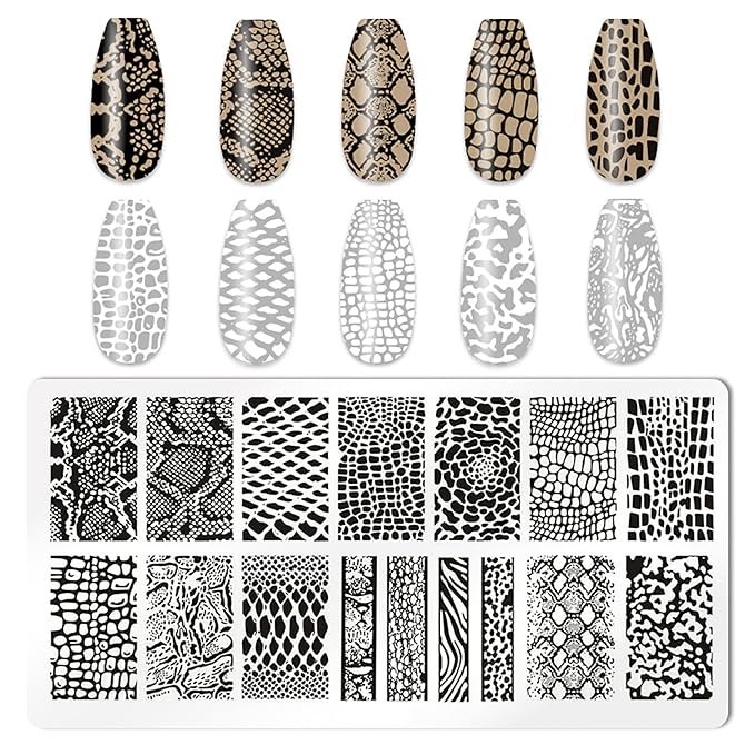 5Pcs Nail Stamping Plates Leopard Print Nail Stamps Nail Art Stamping Plates Nail Stencils Nail Plate Template Nail Art Stamping Kit Nails Accessories with 1 Nail Stamper, 1 Scraper