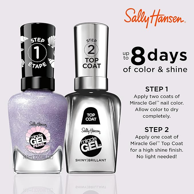 Sally Hansen Miracle Gel Salon Quality Nail Polish | Gel-Like Formula, Two-Step System, No UV Light Needed, Long Lasting | Opaque, Shimmery | 908 Pearl-ple | Pearlescent Lilac Nail Color