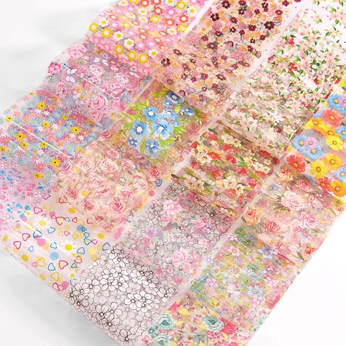 DANNEASY 300 Sheets Holographic Nail Foils Film, Iridescent Nail Art Transfer Foil Stickers Flower Leaf Foil Paper Sheets Starry Sky Star Design Sticker for Nails Decoration Supplies