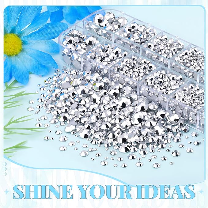6000Pcs Resin Rhinestones for Bedazzling with 3Pcs B7000 Jewelry Glue, 1 Box Silver Flatback Rhinestones for Crafting Crafts DIY, Crystals Gems for Clothing Shoes Tumblers Nail Art Makeup