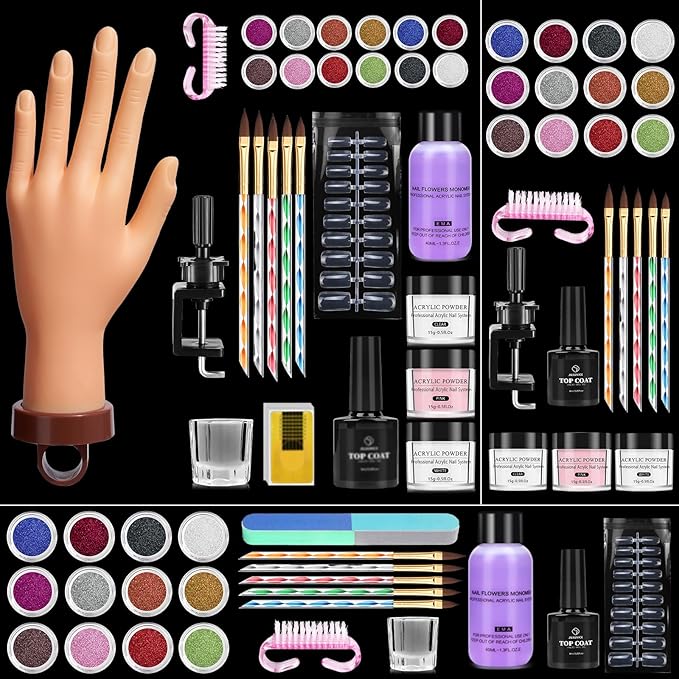 Practice Hand for Acrylic Nail: Fake Hand with Stand Nails Kit Acrylic Set - Professional Nail Mannequin Hand for Beginners Salon