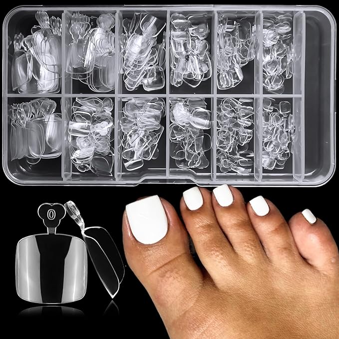 240pc Soft Gel Nail Tips - Short Square Full Cover Fake Toenails for Press On, Clear False Toe Nail Press Ons, 12 Size Artificial Acrylic Nails