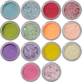 Nail Factory - Acrylic Powder Set Seven Collection, 14 Colors Mixed Shapes Set Glitter Nail Sequins Powder Holographic, Professional Nail Art Cosmetic, 3.5 Gr. Each One.