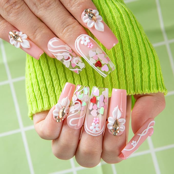 LOVFUL Short Press on Nails Blush Petal | Handmade Acrylic Press ons| Reusable Fake False Nails | Square Classic Regular 1.3in | H735-L