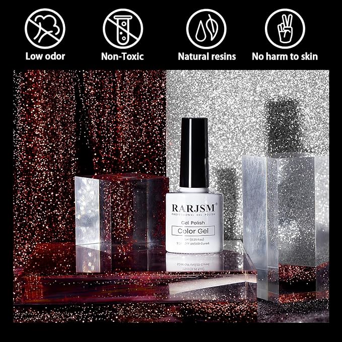 RARJSM Reflective Glitter Gel Polish Red Disco Glitter Gel Christmas Sparkling Glitters Iridescent Shimmer Sparkle Diamond Gel Polish Soak off Nail Art Manicure Salon DIY at Home 1PCS 7.5ML