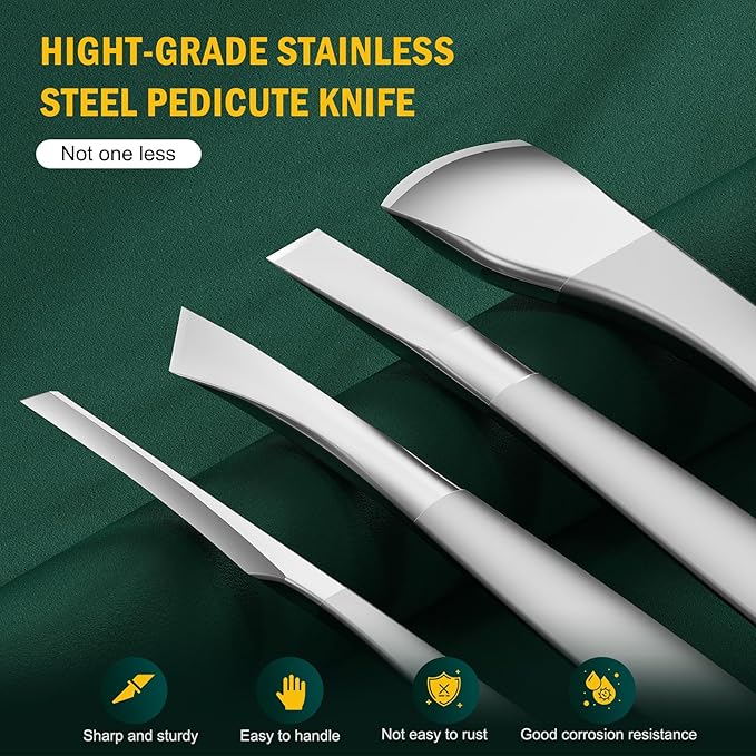 FVION Pedicure Knife Set for Feet – 4 PCS Ingrown Toenail Blade Tool Calloused Feet Remover Tool, Stainless Steel Pedicure Tools for Foot Callus Blade Remover for Feet (Short Handle)