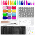 Gradient Gel Nail Set,12 Bright Neon Color for Ombre Nail Polish Platte Kit with 14* Nail Art Tools,Pat Painting Gel French Nail Manicure No-wipe DIY Art Home Salon Mojito Sunrise Canvas