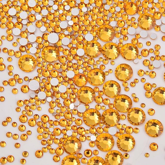 NCB 8000pcs Non Hotfix Rhinestones 10 Sizes Flatback Crystal Glass Rhinestones with Tweezers and Picking Pen for Nail Art Clothes Bags Phone Decorations Crafts DIY (012 Topaz Mix SS3-SS30)