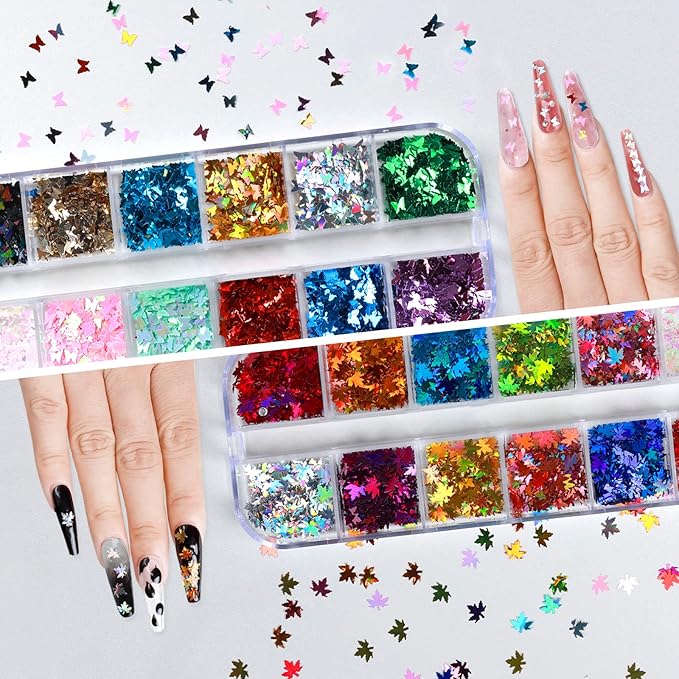 Teenitor Nail Art Decoration with 12 Sheets Nail Art Stickers for Nail Art, Butterfly Nail Foil Stickers, Nail Sequins and Rhinestones, Self-Adhesive Nail Sticker Decals for Nails Art Design