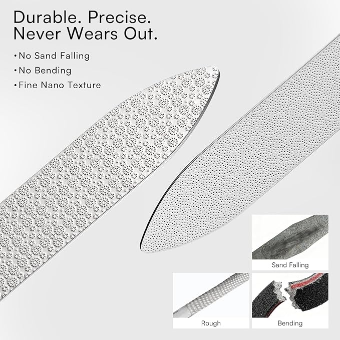 Makartt Metal Nail File: Nail File for Natural Nails, Stainless Steel Double-Sided Coarse & Fine Grinding Surface, Cleaning Tip and Anti-Slip Handle for Home Salon Use, 1pc
