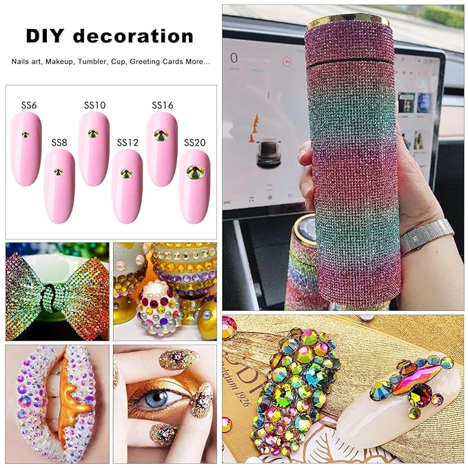 4240Pcs Flatback Rainbow Rhinestones Glass Crystal Gems for Nail Art Face Makeup Sparkly Round with Tweezers and Picking Pen (SS6~SS20 Set)