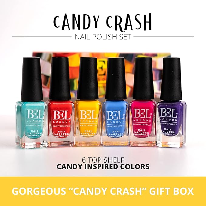 BL Candy Crash Luxury 6 Pack Nail Polish Set - The Queen Of Deluxe Nail Polish Sets - The Perfect Set For The Perfect Manicure - A Professional Quality Quick Dry Nail Polish Set