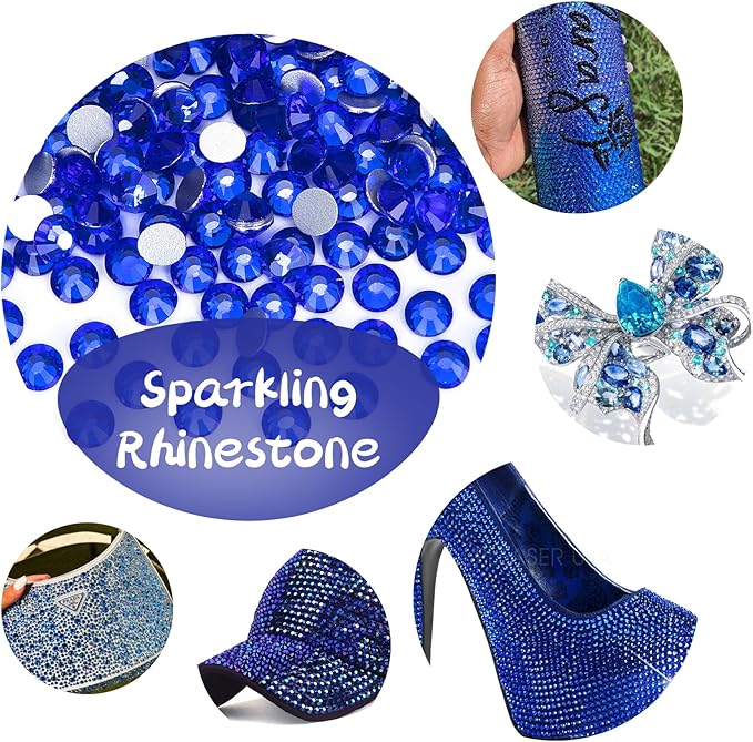 10000PCS Royal Blue Rhinestones Bulk, Flat Back Crystal Glass Stone Round Gems,SS20, 4.6-4.8mm