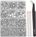 NCB 8000pcs Non Hotfix Rhinestones 10 Sizes Flatback Crystal Glass Rhinestones with Tweezers and Picking Pen for Nail Art Clothes Bags Phone Decorations Crafts DIY (001 Crystal Mix SS3-SS30)