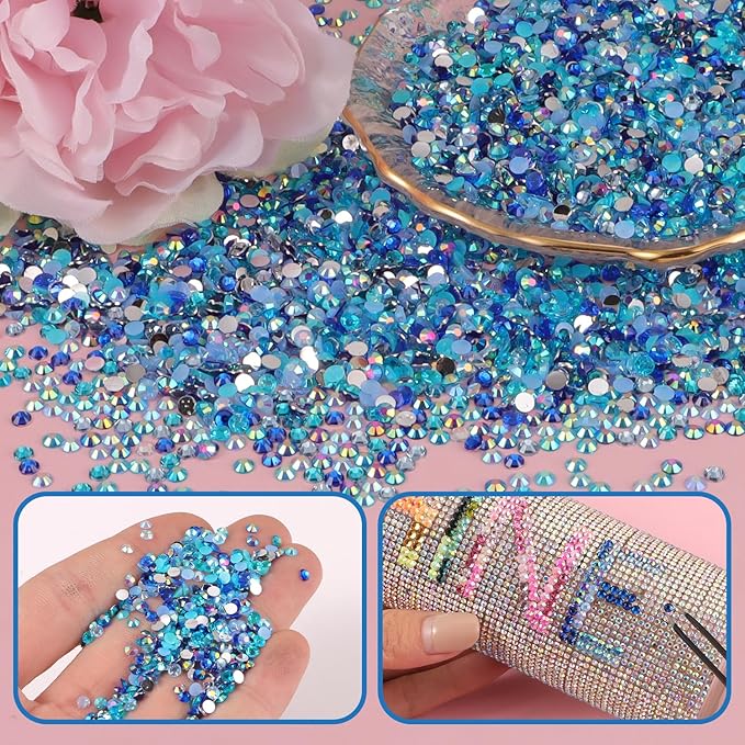 4500Pcs Flatback Rhinestones for Crafts, 3mm Blue Crystals Rhinestone, Resin Flatback Glitter Gems Nail Diamonds Rhinestones for Clothes Accessories DIY