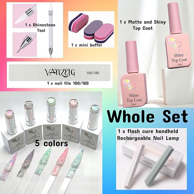 Vanzeig's Tutti-Frutti UV Base GEL Nail Polish 5 Color Set w/Nail Tools