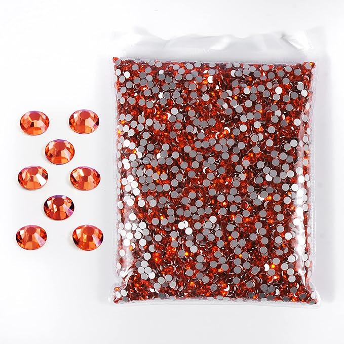 SS3-SS20 Crystal Glass Rhinestone Round Shape Flatbase Strass for DIY Nail Art Decorations Craft Making 14400PCS/Bag (SS4：1.5-1.6mm, Orange Red)