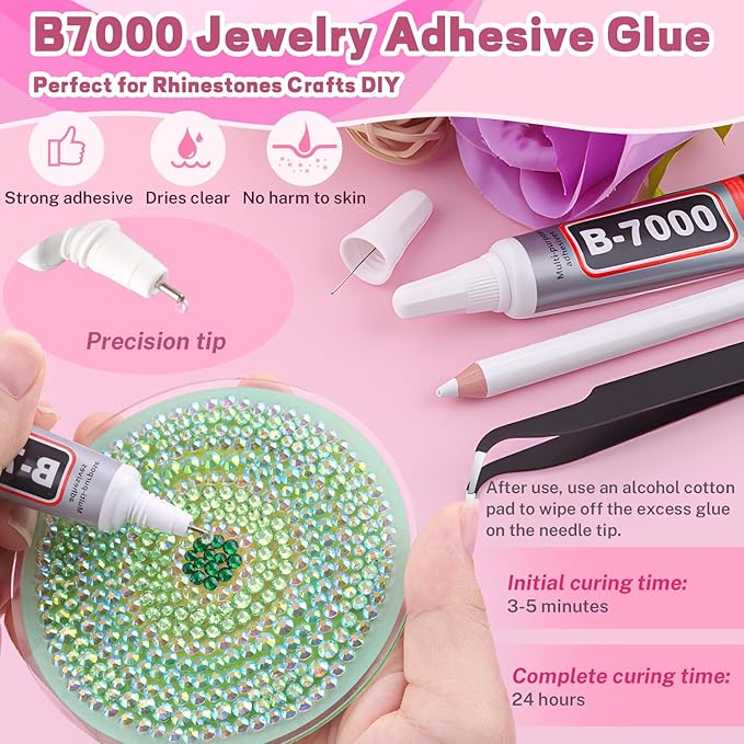 20000Pcs Green Rhinestones for Bedazzling with 3Pcs B7000 Jewelry Glue, Resin Rhinestones for Crafting Crafts，Bedazzler Kit Flatback Gems for Clothing Shoes Tumblers Nail Art