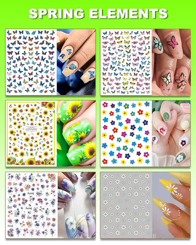 winthrop 36 Sheets All Holiday Nail Art Stickers, Mixed Season Nail Decals Set for All Year, Spring Summer 3D Self-Adhesive Colorful Pegatinas Uñas Daisy Butterfly 4th of July Halloween Christmas