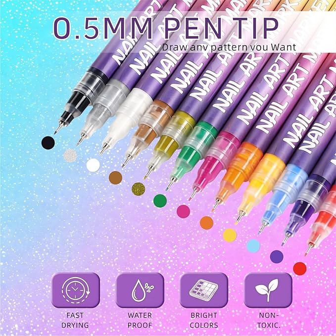12 Color 3D Nail Art Pens Set, Nail Polish Pens Nail Point Graffiti Dotting Pen Drawing Painting Liner Brush for DIY Nail Art Beauty Adorn Manicure Tools,Valentine's Day gift