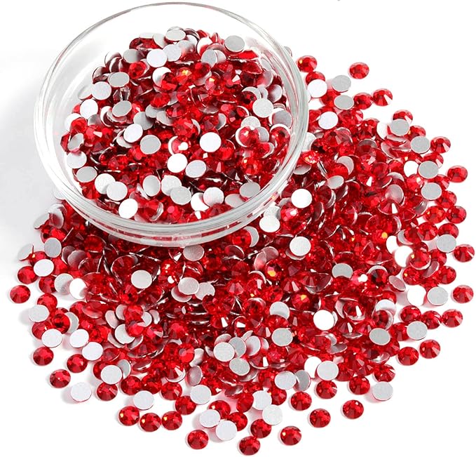 Beadsland Flatback Rhinestones Bulk,14400pcs Red Rhinestones for Nails Crafts Clothes DIY Decoration, Siam, SS12,3.0-3.2mm