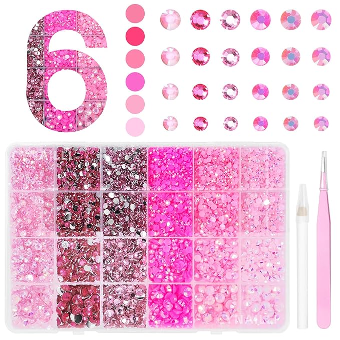 18000 Pcs Pink Flatback Resin Jelly Rhinestones for Crafting, 3-6 mm Pink Bedazzling Rhinestones, 6 Color Jelly Resin Rhinestone Bedazzled Gems for Crafts Face Makeup DIY Jewelry