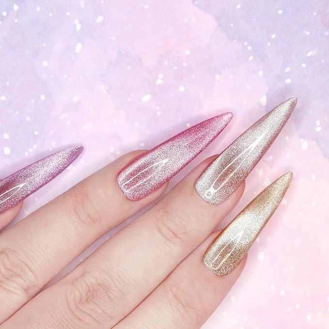 Daily Charme C04 Princess Original Velvet Cat Eye Magnetic Gel Nail Polish 15ml, Soak Off UV Led Gel Nail Polish Set, Home DIY/Nail Salon Manicure (Velvet Pink)