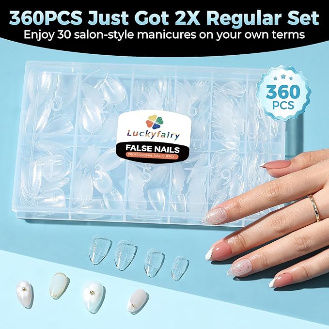 Short Almond Gel Nail Tips 360Pcs, Pre Etched Nail Tips Almond Shape Full Cover Soft Gel Fake Nails for Nails Extension DIY Art Salon 12 Sizes
