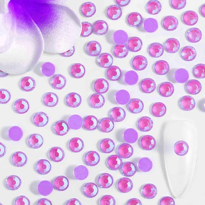 Beadsland 1440pcs Flat Back Crystal Rhinestones Round Gems for Nail Art and Craft Glue Fix, Luminous Purple, SS16,3.8-4.0mm