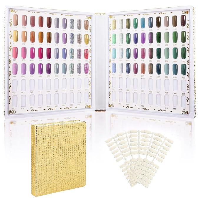 Segbeauty 120 Nail Color Chart Display, Nail Polish Organizer Colors Display Book with 120 Replacement Tips, Salon Nails Sample Chart Tool Swatches Stick Fingernail Supplies Art DIY Showing Shelf