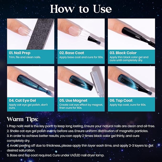 MIZHSE 8 Colors 9D Cat Eye Gel Nail Polish, Magnetic Gel Polish Kit with Magnet Stick, Galaxy Glitter Chameleon Effect Silk Velvet Cat Eye Nail Polish Soak Off Nail Art Design Ladies Gift