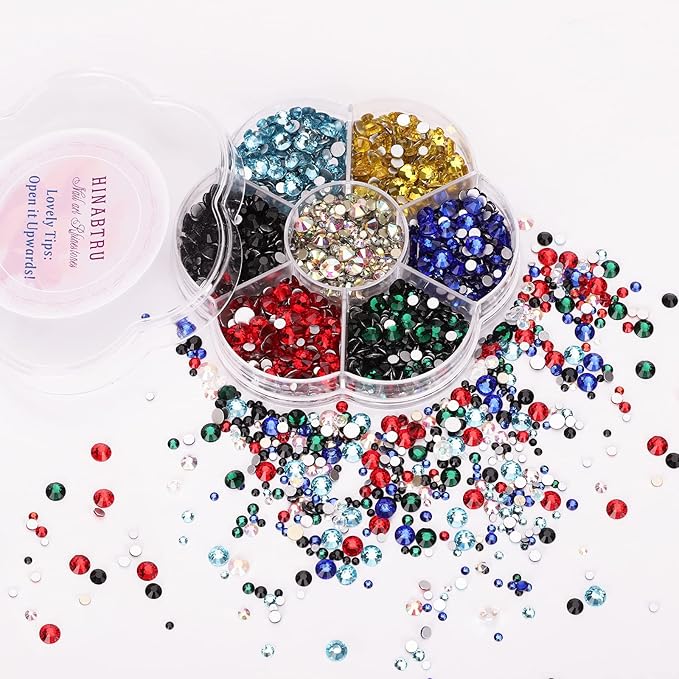 Crystal Flatback Rhinestones 3150Pcs, Nail Gems, Nail Art Decoration Glass Crystal Diamonds Craft, Gems Stones for clothes shoes bags DIY, Picking Pen/Tweezers kit(7 Sizes-crystal) HINABTRU