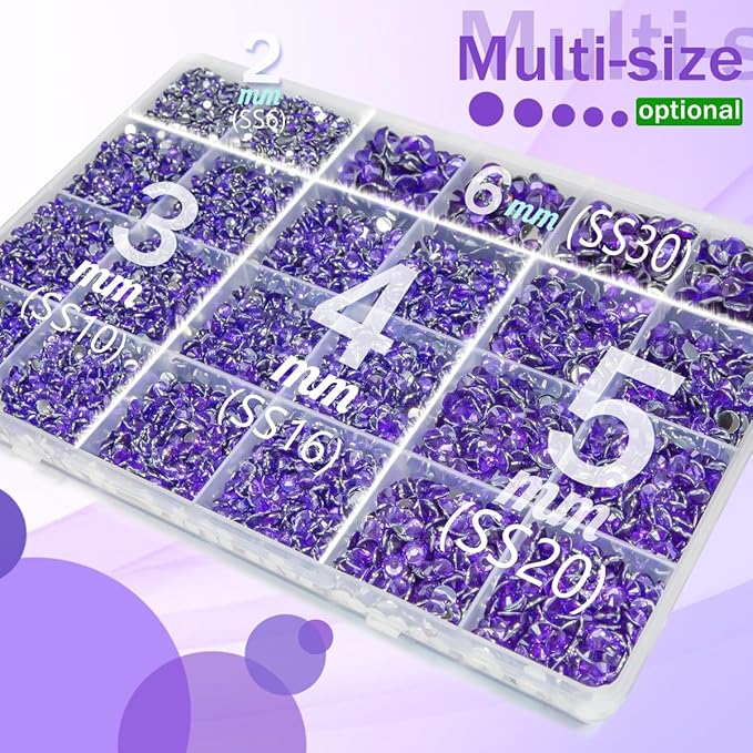 Dark Purple Crystal Resin Rhinestones w B7000 Glue for Bedazzling Crafting 2mm-6mm Flatback Stones Diamonds Crystals Gems Bedazzler Kit for Nails Face Eyes Makeup Tumblers Bottles Crafts Shoes