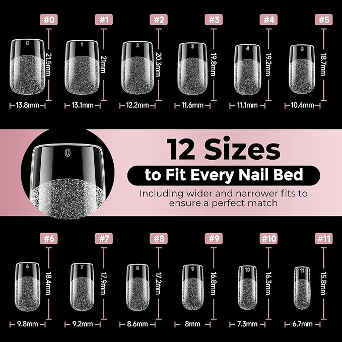 Short Square Nail Tips: 240PCS Soft Gel Pre-filed Short Square Fake Tips, 12 Sizes Full Cover Acrylic False Press On Nails for DIY Nail Art Home Salon